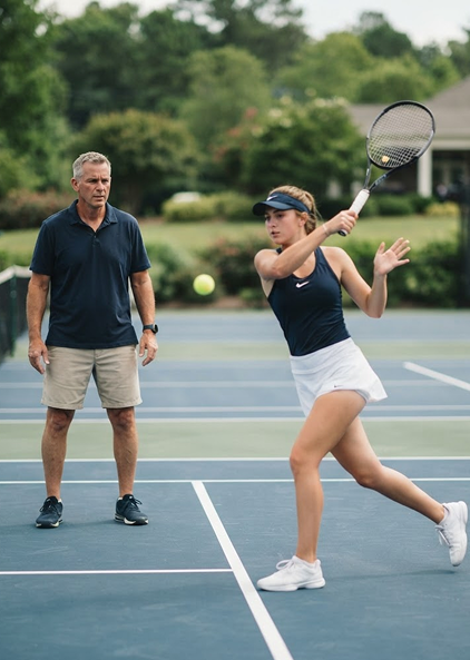 Coach watching a player hit a forehand